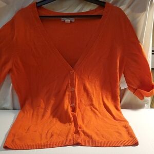 New York & Company Orange Cardigan Sweater V-Neck